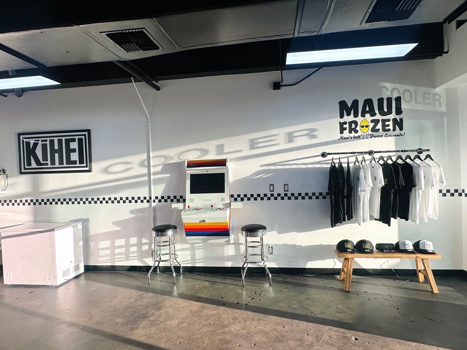 Inside the Maui Frozen shop on South Kīhei Road at sunset